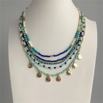 

BOHO WOMEN NECKLACE GOLD COLOR PLATING MULTI BEAD STRAND LAYERED NECKLACE FOR WOMEN GIRL