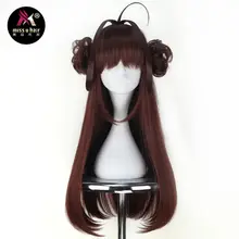 Miss U волосы синтетические Девушки Длинные прямые красновато-коричневые волосы игра косплей Kongou Хэллоуин парик с двумя булочками