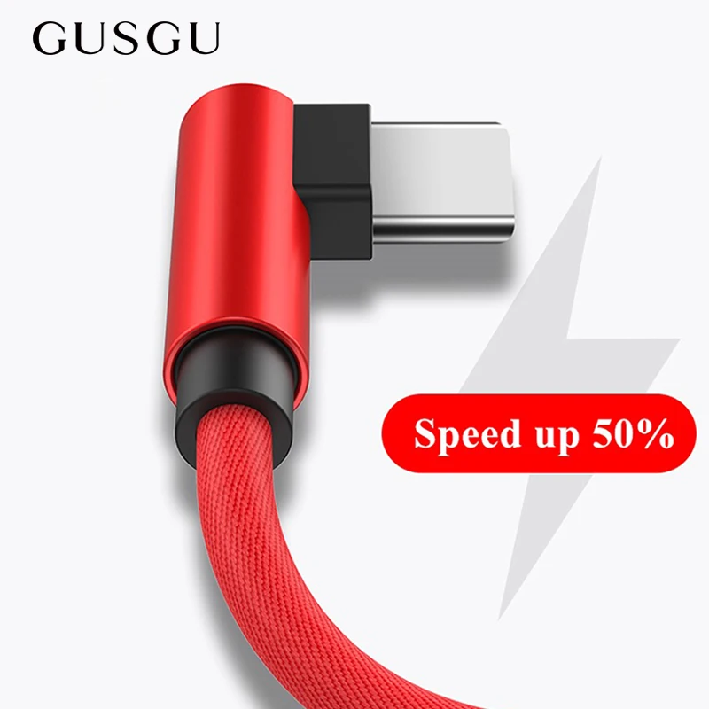 GUSGU 90 градусов usb type-C кабель для мобильного телефона 2A данных USB C зарядное устройство Шнур адаптер Тип c кабель для samsung S9 S8 Xiaomi Oneplus 6