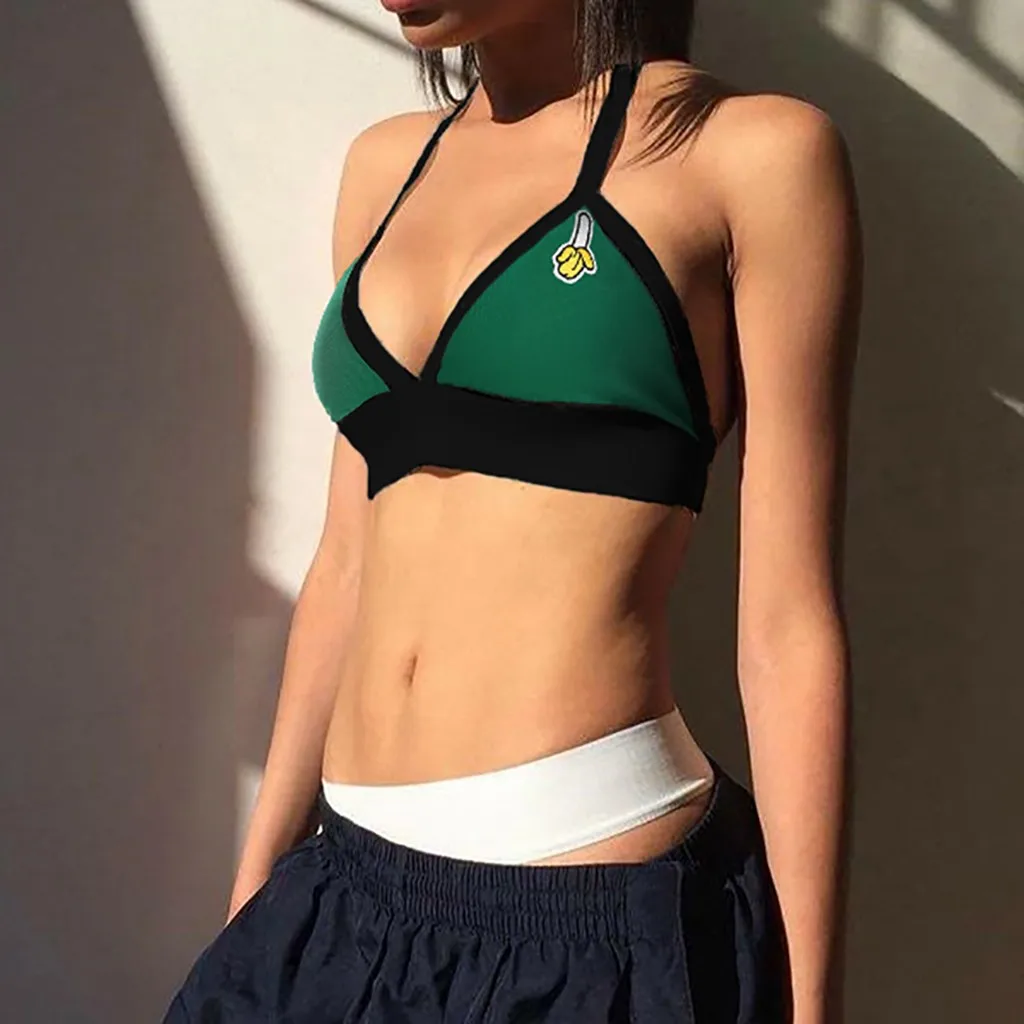 

New arrival woman's sexy halter hanging neck banana trend no steel ring comfortable printed tube top underwear strap bra 51 *