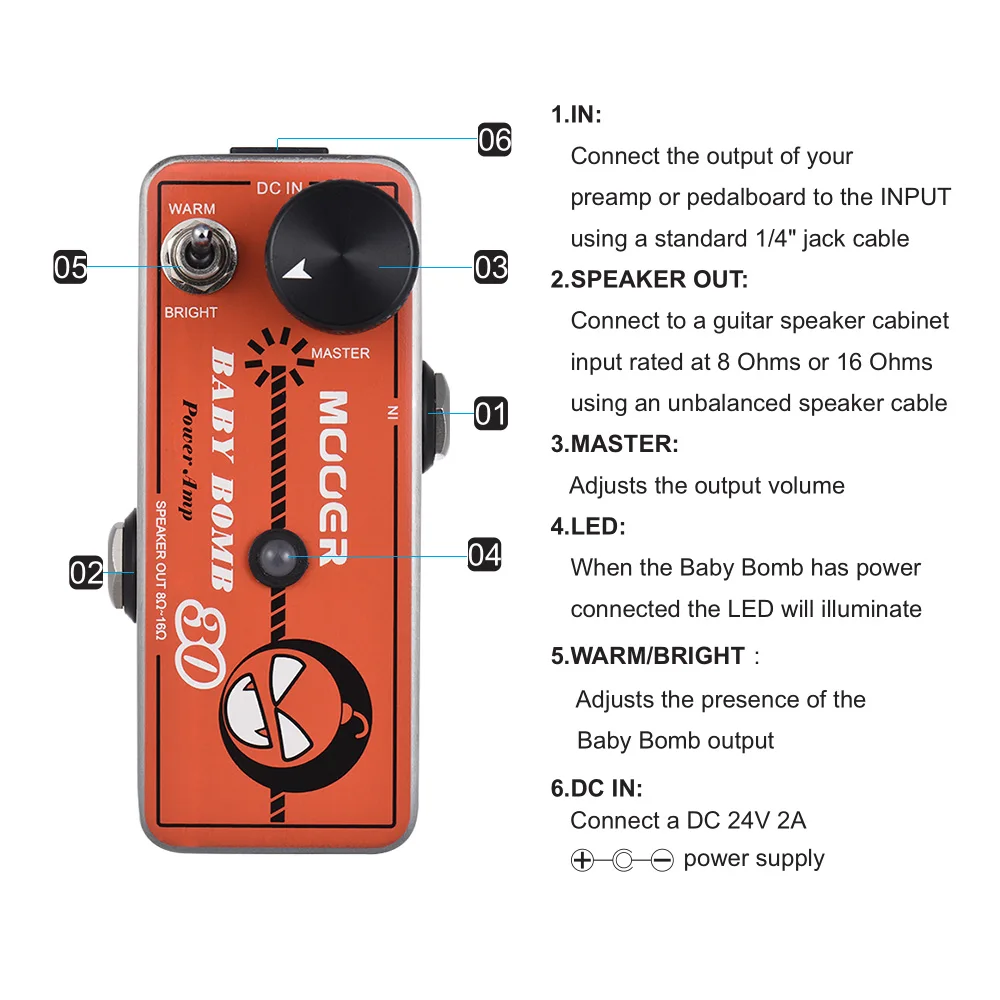 MOOER BABY BOMB гитарная педаль 30 цифровой микро усилитель мощности макс. Вт Выходная