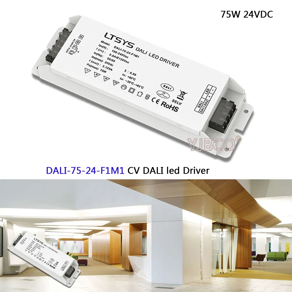 

CV DALI Dimming Driver;DALI-75-24-F1M1;AC100-240V input;24V/3.1A/72W output DALI/PUSH DIM led power