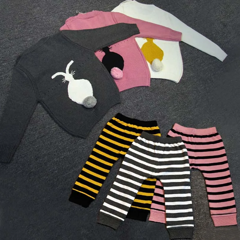 

BBK Autumn and winter Sweaters Double deck Keep warm kids Boys and girls are adorable rabbit sweaters Maoku double striped a set