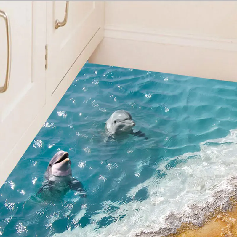 1X 3D dimensional Blue sea water waterproof floor stickers ground
