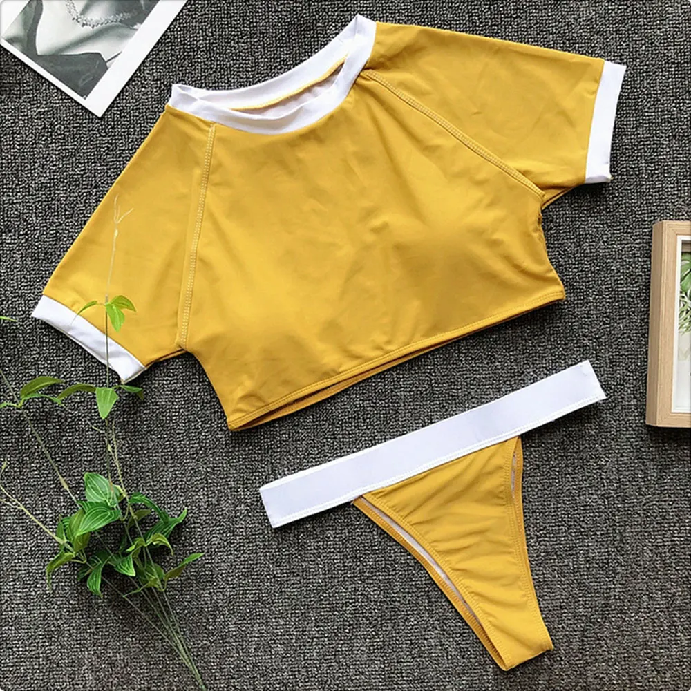 Belleziva Sexy High Waist Swimwear Women T-Shirt Style Sport Swimsuit 2pcs Beachwear Female High Neck Bathing Suit Thong Bathers HTB1gmhdaojrK1RkHFNRq6ySvpXaw - Belleziva Sexy High Waist Swimwear Women T-Shirt Style Sport Swimsuit 2pcs Beachwear Female High Neck Bathing Suit Thong Bathers