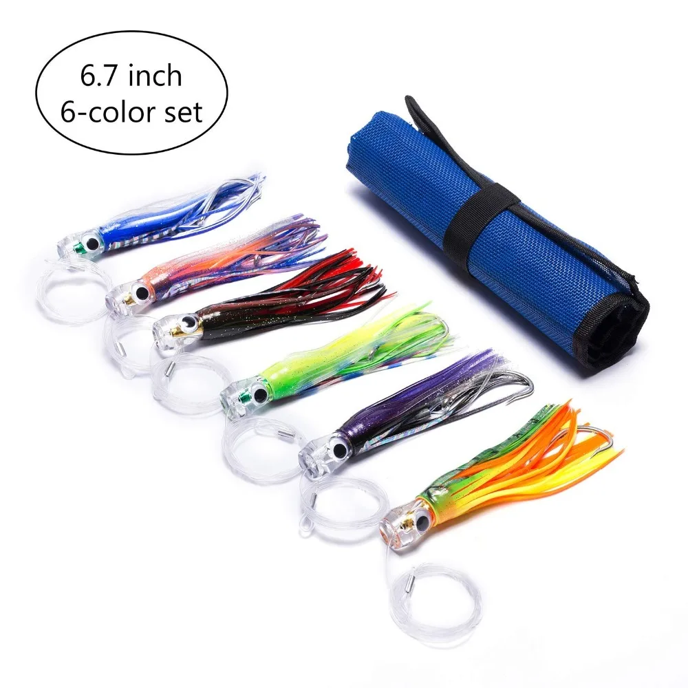 

Bassdash 6pcs Octopus Trolling Lures Concave Head Skirt Offshore Lures 17cm/0.4kg for Big Game Fishing Tuna Marlin Wahoo