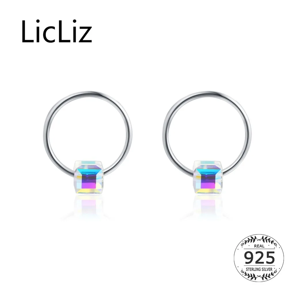 

LicLiz 2019 New 925 Sterling Silver Star Hoop Earring for Women New Pentagram Earring Hoop with Blue Green Purple Crystal LE0511