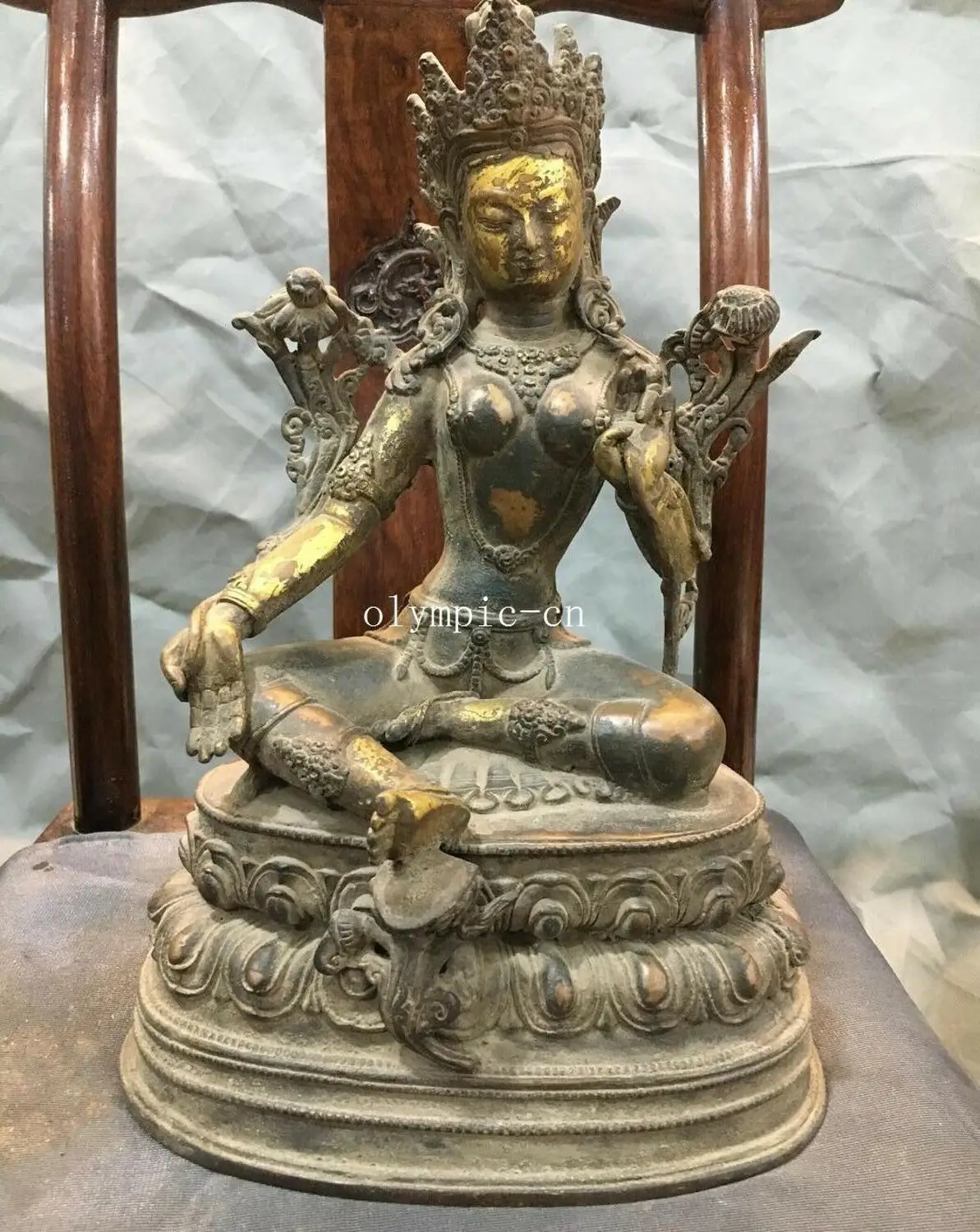 13''Pure red copper Lotus base seat tibetan buddhiam buddha Green Tara Guanyin | Дом и сад