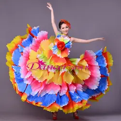 Бесплатная доставка одного плеча Красочные Полный лепестки цветка испанский карнавальные Танцы платье для выступления платье Belle/бальные
