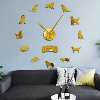 

Golden Retriever Dog Silent Quartz DIY Wall Clock Retriever Canine Puppy Pet Self Adhesive Clock Watch Fashion Home Decoration