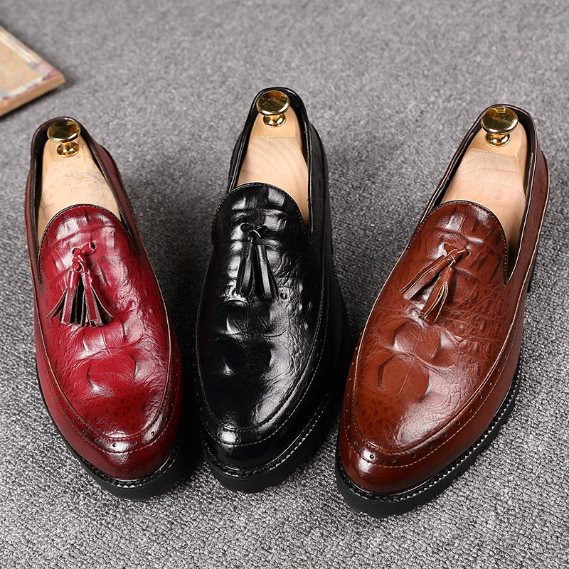 men fashion shoes leather luxury brand italian formal tassel dress footwear designer snake skin platform oxford shoes for men (35)