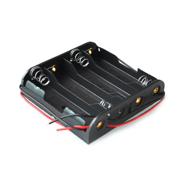 AH ROBOT】4 x AA Battery Storage Case Plastic Box Holder with 6'' Cable Lead for 4pcs Batteries Soldering Connecting Black |