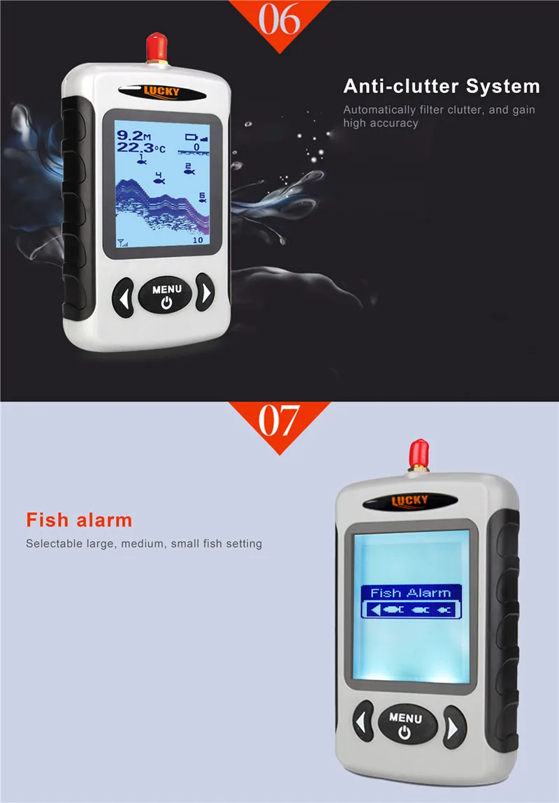 Wireless Fishfinder Sonar Echo Sounder for Fishing WirelessWired in Russian Fishing Alarm depth Fish Finder 100M Fishing lur (5)