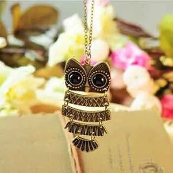 

XUBCHC Copper +Silver Korea Jewelry Bronze Zinc Alloy Vintage Owl Long Necklace Ancient Owl Sweater Chain For Women