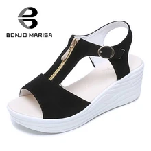Bonjomarisa reißverschluss frauen sandalen high heel keil sommer schuhe frau offene spitze plattform damen schuhe