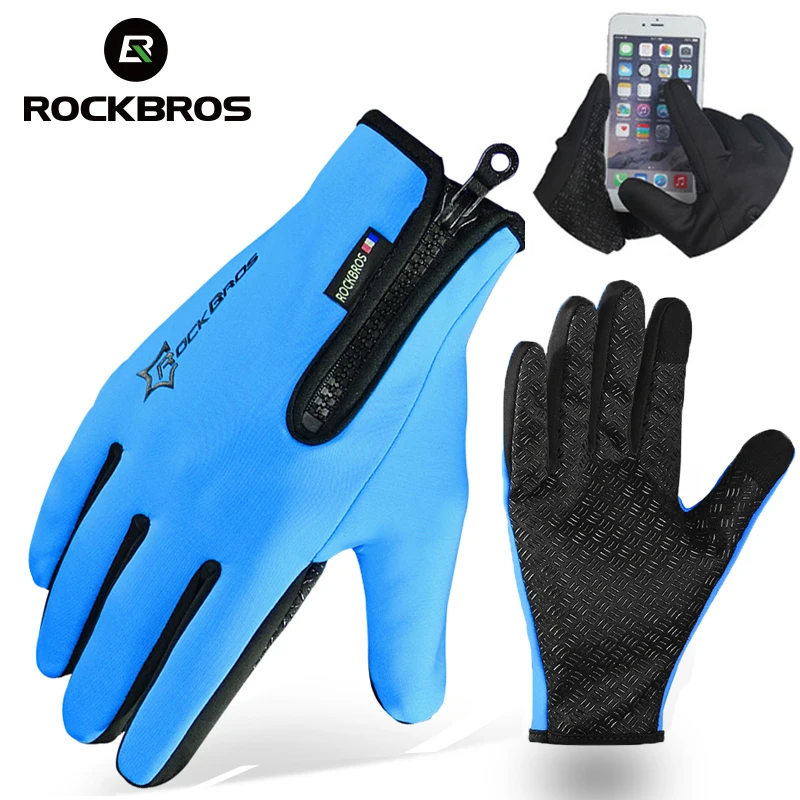 ROCKBROS велосипедные зимние перчатки флисовые теплые велосипедные спортивные перчатки полный палец перчатки для телефона Велосипедное снаряжение