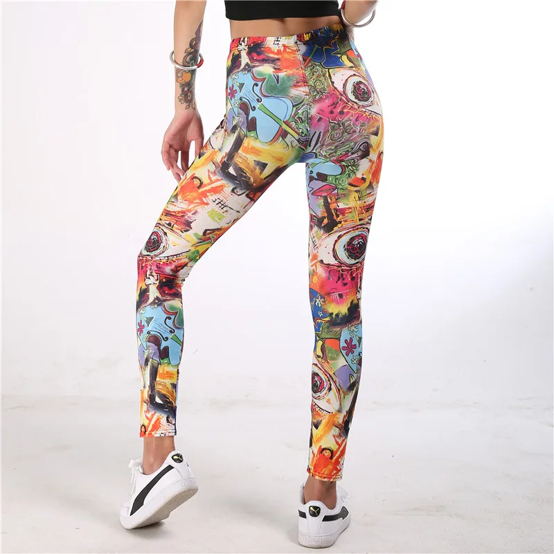 

Women Colorful Leggings Sexy Casual Highly Elastic Leg Fit Sporting Workout Athletic Doodling Print Pants Trousers