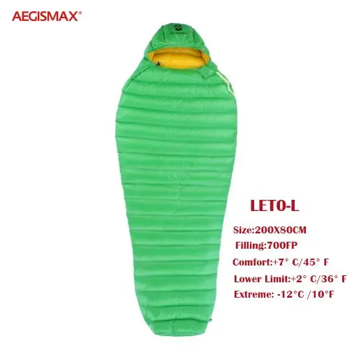 Новые модели Aegismax LETO ультра сухой водоотталкивающий белый гусиный пух Мумия мягкий на ощупь нейлоновый удобный открытый спальный мешок превосходный - Цвет: LETO L Green