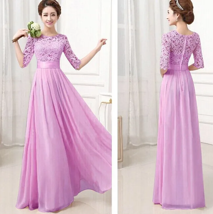 Pluz Size 2015 Autumn Women Maxi Long Chiffon Dress Half Sleeve Lace Maxi Dresses Formal Wedding Party Dress For Bridesmaid wear