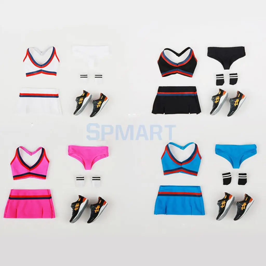 1/6 Scale Cheerleading Uniform Bra Top Dress Briefs Socks Shoes Cheerleaders Clothes Set for 12