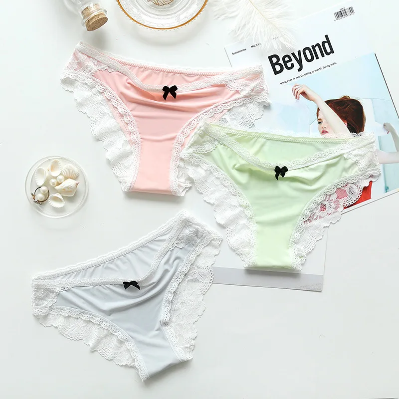 

New Women Panties Comfortable Briefs Cute Bow Rayon Lace Sexy Girl Thin Underwear Color Transparent Soft