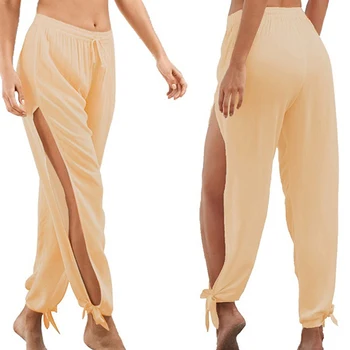 

New Spring Summer Split Wide Drawstring Casual Leg Pants Women Loose Low Waist Bow Side Leg Pants