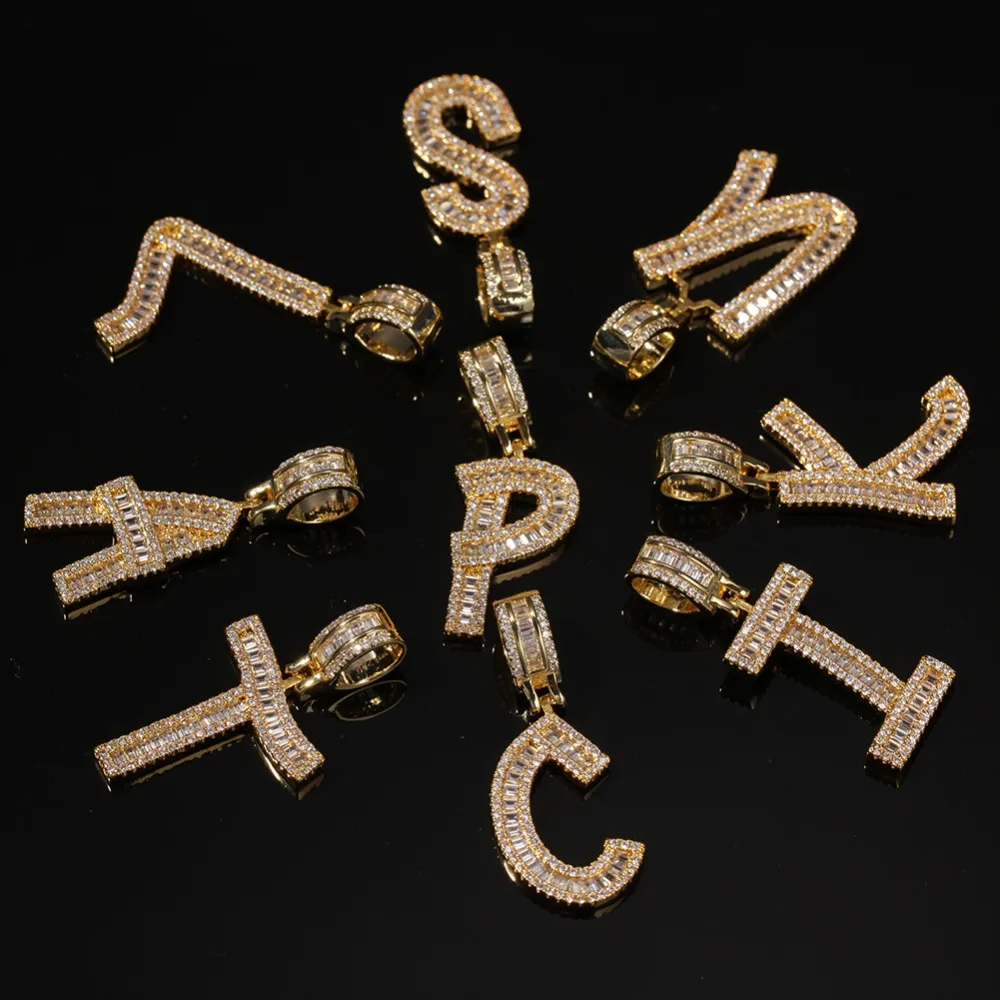 UWIN на заказ золотой цвет багет письмо кулон ожерелье английские начальные буквы Мода Iced Out кубический Zriconia ювелирные изделия Хип-хоп