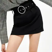 Новая сборная мини-юбка с пряжкой на талии контрастный пояс с круглой металлической пряжкой и застежкой-молнией сзади