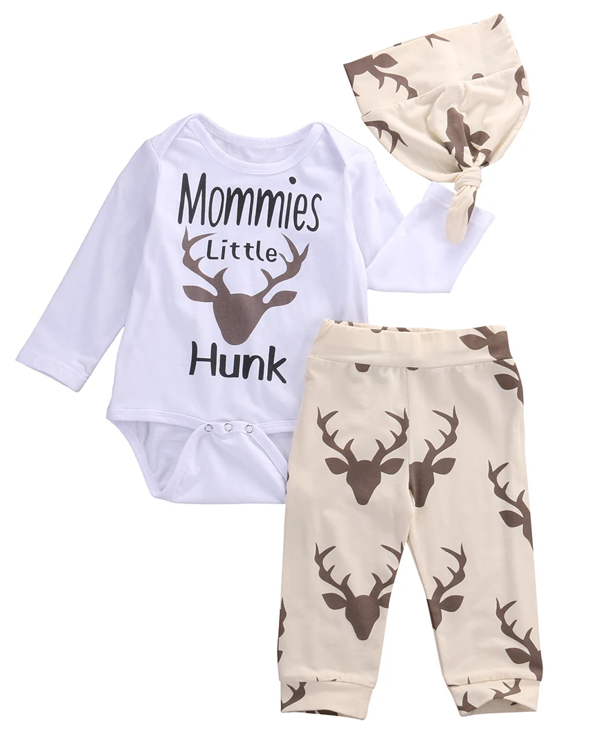 Newborn Kids Baby Boys Girls Outfits Clothes Romper Bodysuit+Legging Pants+Hats