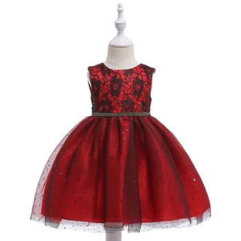 

High Quality A -Line Sleevelss Sequins Flower Girls Dresses Tulle Kids Long Gown