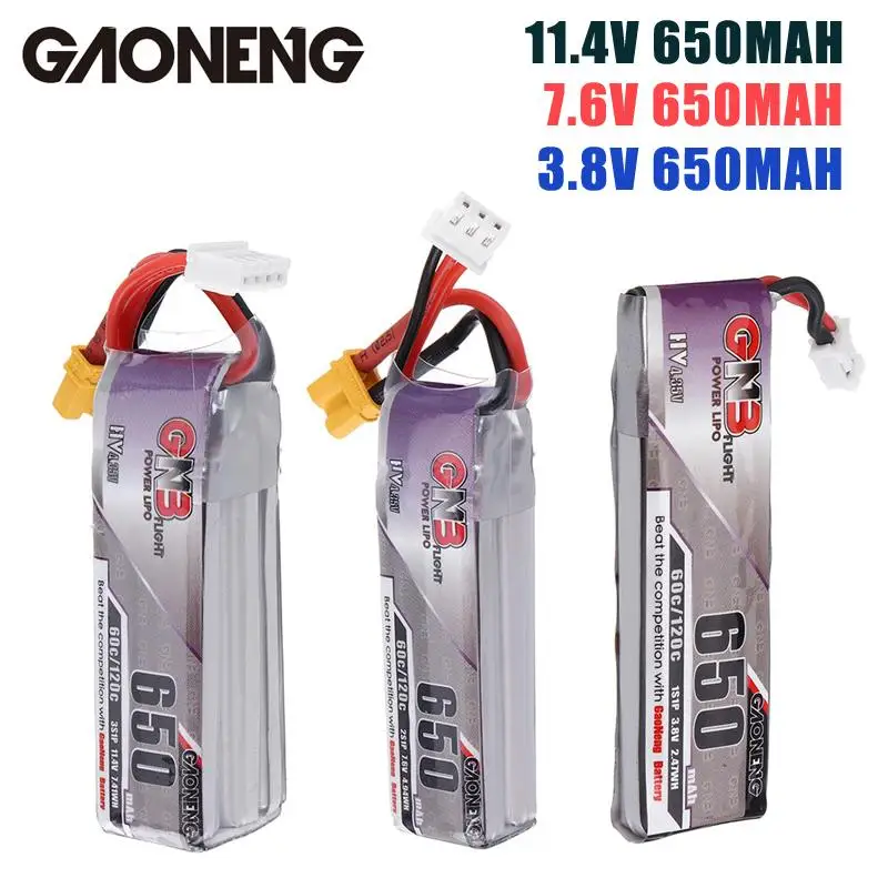 

Gaoneng 11.4V 7.6V 3.8V 650mAh 60C 3S HV 4.35V Rechargeable Lipo Battery XT30 Plug for RC Quadcopter DIY Accessories