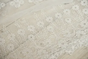 

5 yards off white embroidered cotton lace fabric, floral tree style embroidery bridal lace fabric, wedding lace fabric