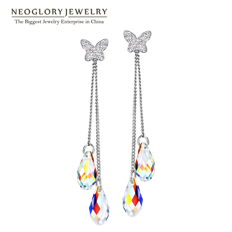 Neoglory Jewelry Transparent MADE WITH SWAROVSKI ELEMENTS Crystal Butterfly Fashion Earrings For Women 2018 New Gifts T1