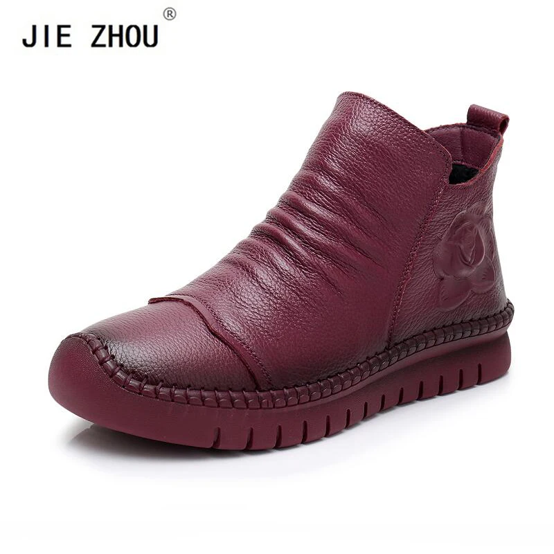 

New Fashion European Style Ankle Boots Flats Round Toe Purple Zip Martin Boots Genuine Leather Woman Shoes zapatos de mujer