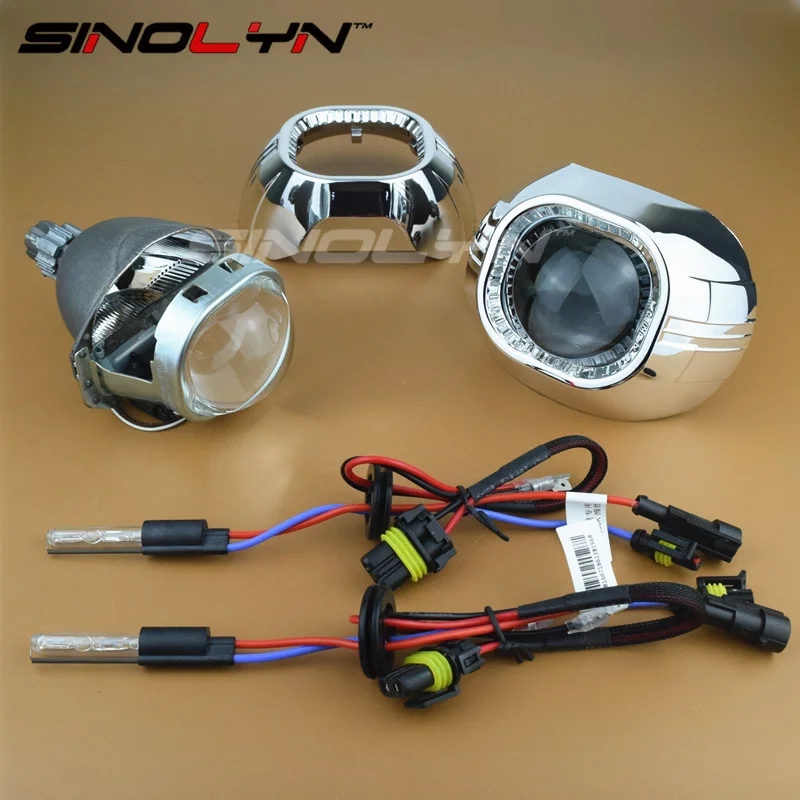 

SINOLYN Metal Square HID Q5 Bi-xenon Projector Lens LED Angel Eyes for Headlight Retrofit Headlamp Lenses H1 H4 H7 9006 9005 HB3