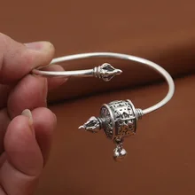 S925 Стерлинговое Серебряные ювелирные изделия тайский серебряный Ретро Серебряный Для мужчин и Для женщин Буддизм шесть слов мантра колеса открытые браслет