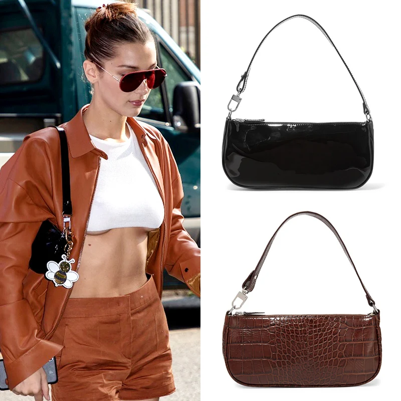  Jollque Small Shoulder Bags for Women Crocodile Leather Baguette Bag Designer Brand Black Womens Ha - 33063562791