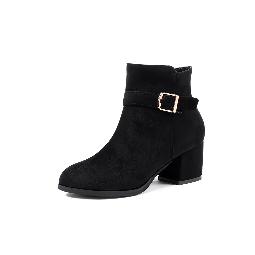 Новые брендовые удобные женские ботильоны; цвет черный, абрикосовый модная женская обувь для верховой езды высокий каблук; большие размеры 10, 32, 43, 45; EC53 - Цвет: Black
