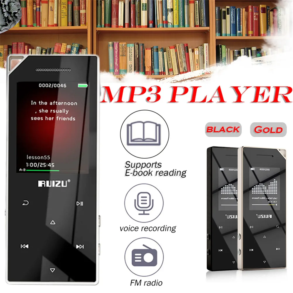 Ruizu D05 Bluetooth 8 ГБ/16 ГБ светодиодный Сенсорный экран MP3 музыкальный плеер Беспроводной Bluetooth 4,0 FM передатчик для чтения электронных книг аудио Запись MP3