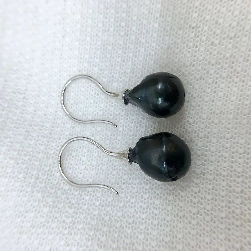 Black Pearl Earrings Natural Freshwater Pearls 925 Sterling Silver Fish Hook Style Simple Style Women's Earrings