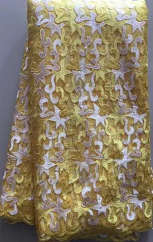 

New Designs African French Lace Fabric High Quality Nigeria French Net Lace 2019 With Stones and Beaded For Women HLL3065 yellow