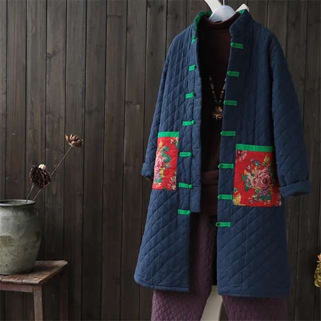 Best price at $104 Cheap BOHOCHIC Original Vintage Parkas Ethnic Rose Print Bohemian Cotton Linen Patchwork Plus Size Women Warm Coat AZ0688D Boho Chic