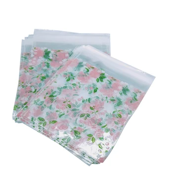 

100pcs/lot 10*10cm Dark Green Flower Transparent Self-adhesive DIY Gift Food Packing Bag Small Biscuit bag Plastic Bag