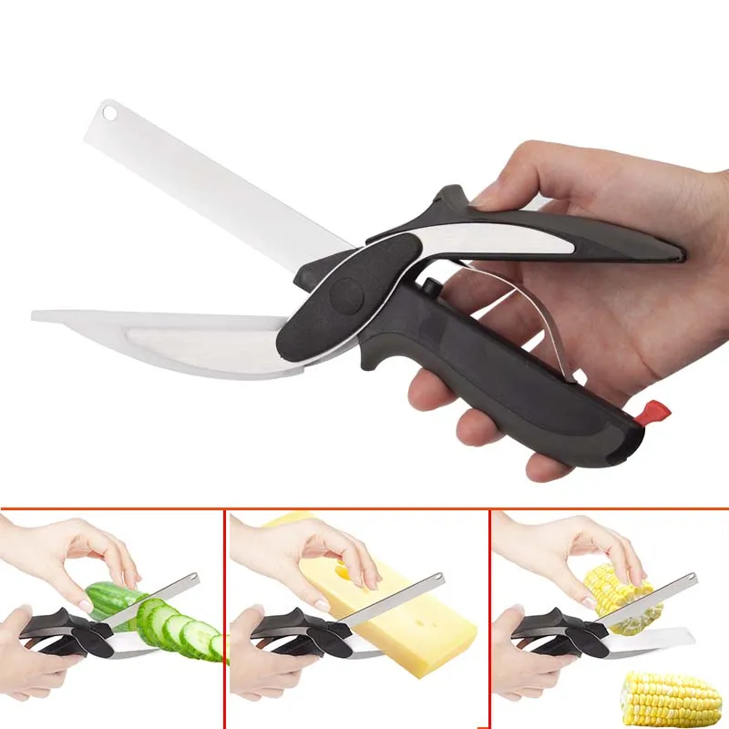 

2 In 1 Kitchen Knives Kitchen Meat Scissors Knife&Board Stainless Steel Kitchen Knife Meat Potato Cheese Vegetable Cutter