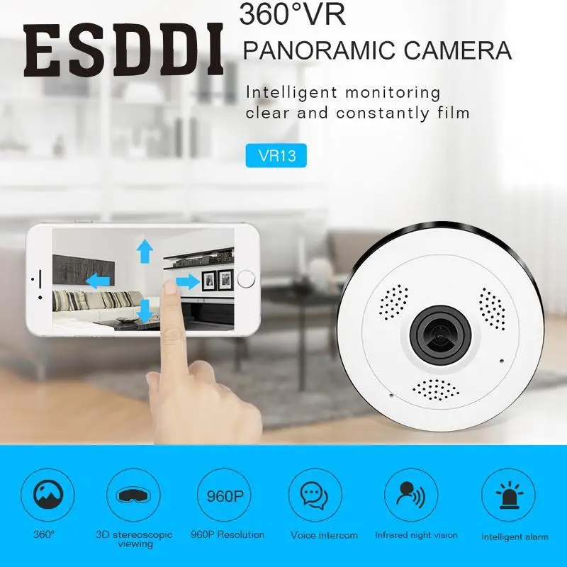 Esddi 960 P HD Fisheye Беспроводной Wi-Fi IP Камера веб-камера US разъем ИК панорама безопасности Профессиональный Домашний Детская безопасность