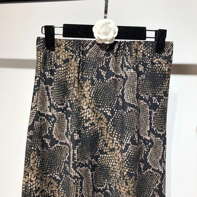 Женская винтажная юбка миди со змеиным принтом, женская уличная эластичная юбка с высокой талией, Saias faldas mujer moda, новинка весны, SK269