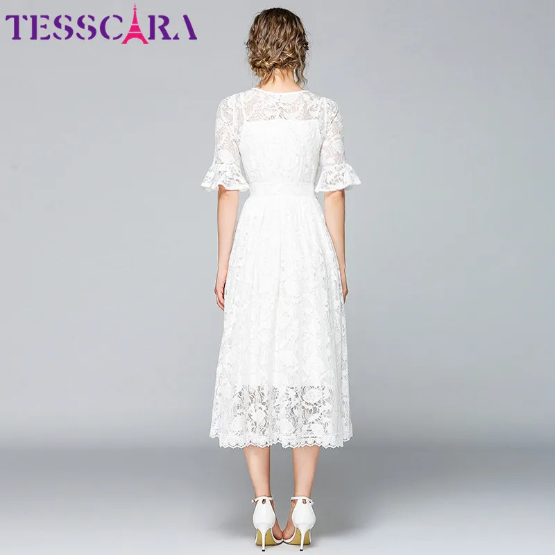 TESSCARA женское летнее длинное белое кружевное платье женское элегантное свадебное праздничное платье Femme дизайнерское высококачественное платье с цветочным узором для девочек Vestidos