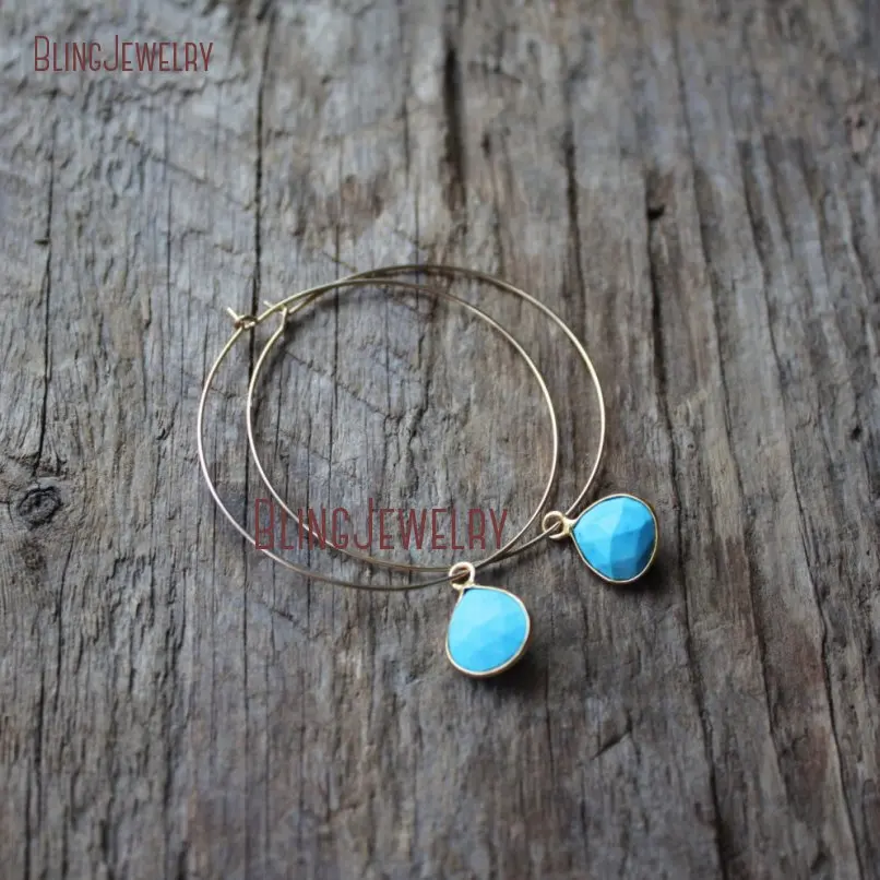 

Bezel Setting Turquoises Stone Hoop Earrings ER18816