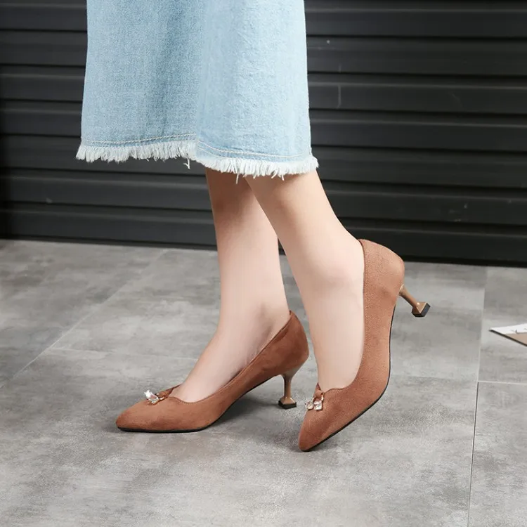 

Big Size 11 12 13 ladies high heels women shoes woman pumps Point shallow water drilling suede with fine heel wine cup heel