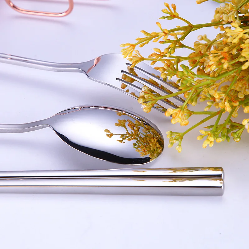 Rose Gold Stainless Steel Creative Titanium-Plated Environment-Friendly Portable Tableware 304 Stainless Steel Spoon Chopstick